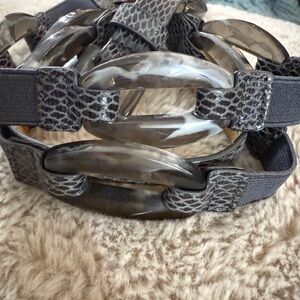 Chico's Grey and Black Belt with Textured Buckle